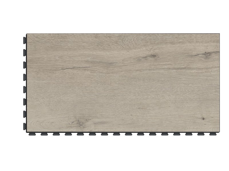Dekor Tundra Oak in gräulicher Holzoptik, Platte mit sichtbarer Verzahnung